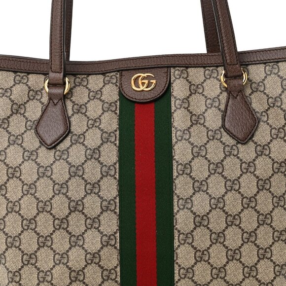 Authentic Gucci GG Supreme Ophidia Monogram Medium Shopping Tote Brown Tan Purse - Picture 4 of 10